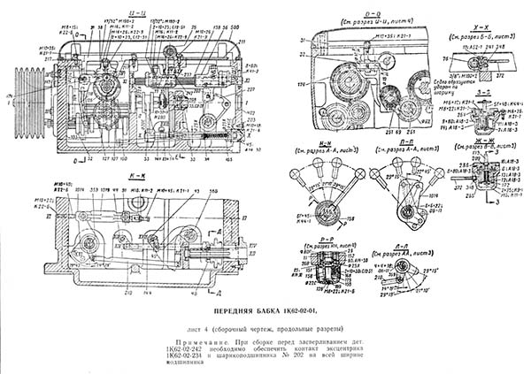 Передня бабка (коробка швидкостей шпинделя) токарно-гвинторізного верстата 1К62